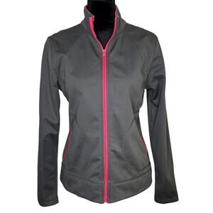 TEK GEAR Gray Lined Active Zip-up Jacket with Pink Accents size Medium